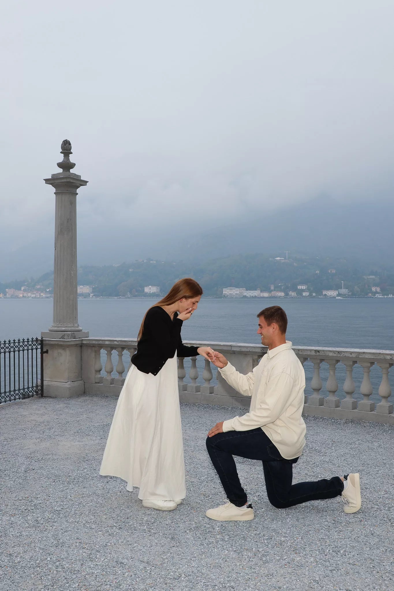 Surprise proposal moment on the lakefront in Lake Como